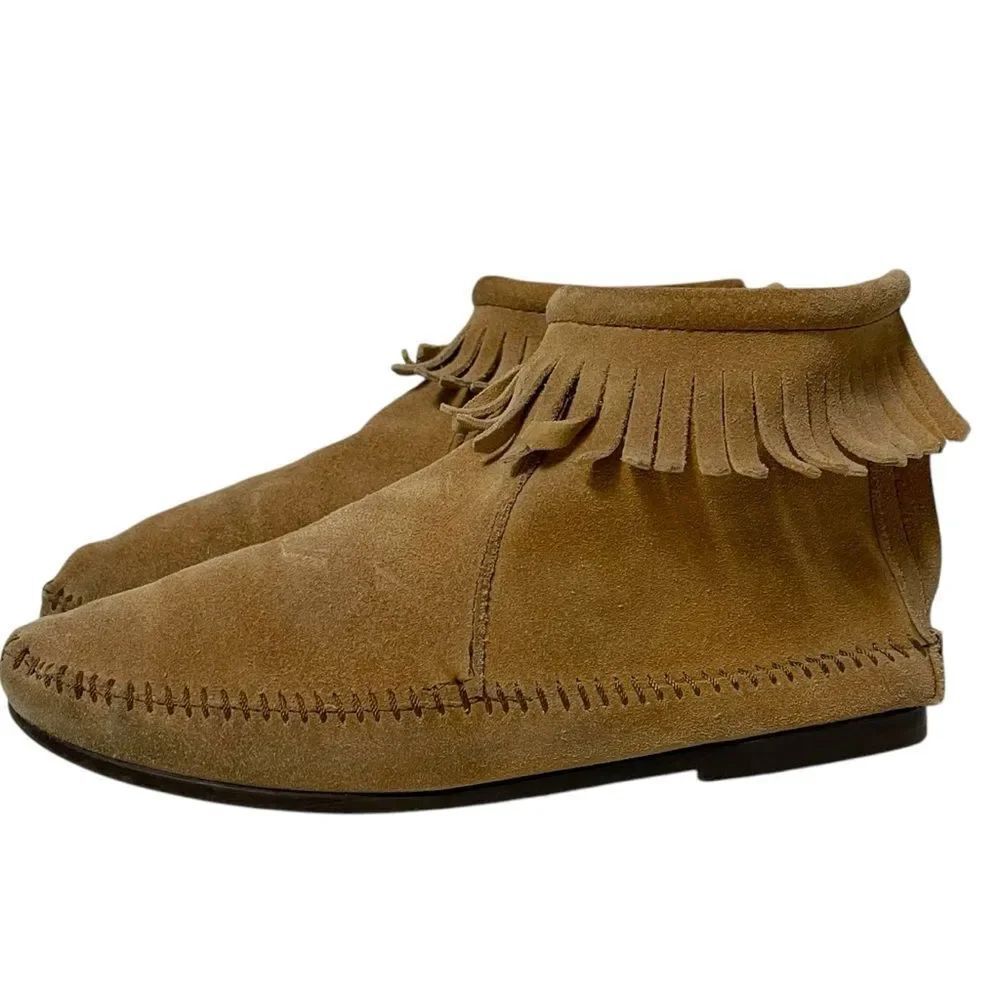 MINNETONKA Suede Leather Fringe Moccasin Booties 8.5 - Picture 4 of 9
